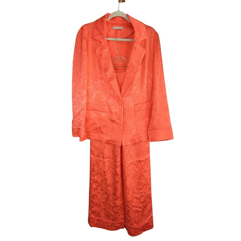 Alice + Olivia Shanda Blazer and‎ Willis Pant Set Womens S Coral Satin Pajama